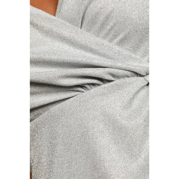 LULUS Keep Your Shine On Light Grey Metallic Faux-Wrap Maxi Dress - M - Picture 7 of 10